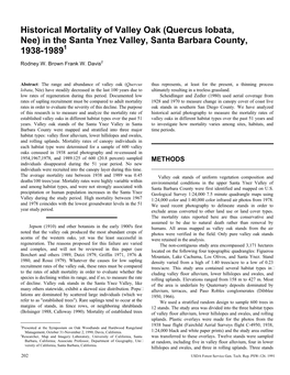 Historical Mortality of Valley Oak (Quercus Lobata, Nee) in the Santa Ynez Valley, Santa Barbara County, 1938-19891