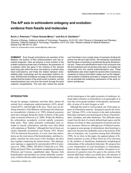 The A/P Axis in Echinoderm Ontogeny and Evolution: Evidence from Fossils and Molecules