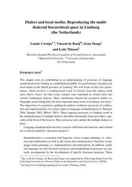 Dialect and Local Media: Reproducing the Multi- Dialectal Hierarchical Space in Limburg (The Netherlands)