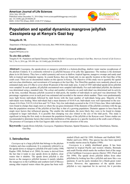 Population and Spatial Dynamics Mangrove Jellyfish Cassiopeia Sp at Kenya’S Gazi Bay