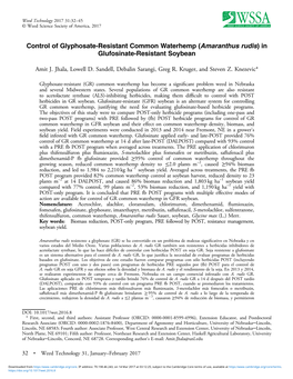 Control of Glyphosate-Resistant Common Waterhemp (Amaranthus Rudis)In Glufosinate-Resistant Soybean