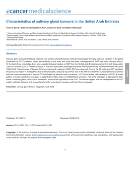 Characteristics of Salivary Gland Tumours in the United Arab Emirates