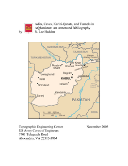 Adits, Caves, Karizi-Qanats, and Tunnels in Afghanistan: an Annotated Bibliography by R