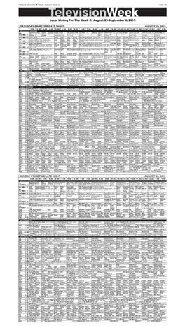 Televisionweek Local Listing for the Week of August 29-September 4, 2015