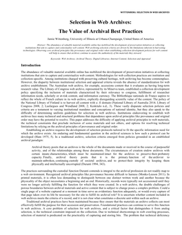 Selection in Web Archives: the Value of Archival Best Practices