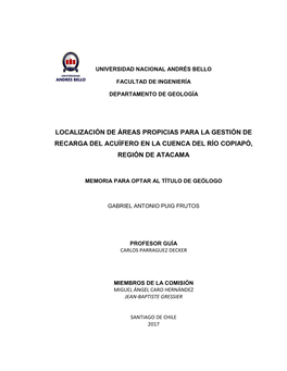 Localización De Áreas Propicias Para La Gestión De Recarga Del Acuífero En La Cuenca Del Río Copiapó, Región De Atacama