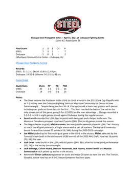 Postgame Notes – April 3, 2021 at Dubuque Fighting Saints Game 47, Road Game 25