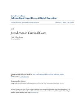 Jurisdiction in Criminal Cases Frank Wilson Knapp Cornell Law School