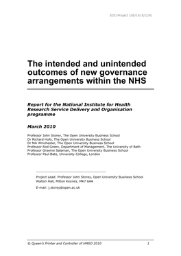The Intended and Unintended Outcomes of New Governance Arrangements Within the NHS