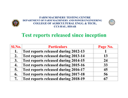 Test Reports Released Since Inception