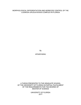 Morphological Differentiation and Herbicide Control of the Ludwigia Uruguayensis Complex in Florida