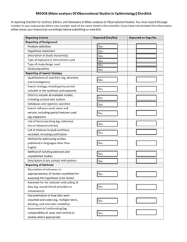 (Meta-Analyses of Observational Studies in Epidemiology) Checklist
