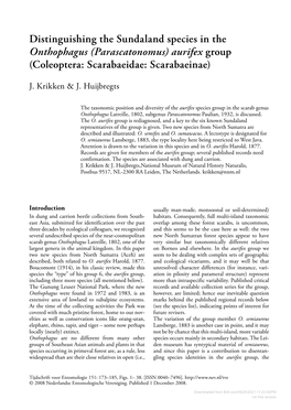 Distinguishing the Sundaland Species in the Onthophagus (Parascatonomus) Aurifex Group (Coleoptera: Scarabaeidae: Scarabaeinae)