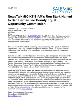 Newstalk 590 KTIE-AM's Ron Stark Named to San Bernardino County Equal Opportunity Commission