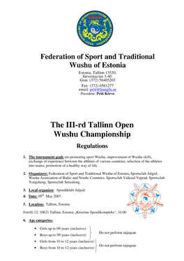 The III-Rd Tallinn Open Wushu Championship Regulations