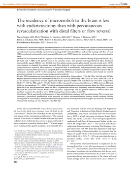 The Incidence of Microemboli to the Brain Is Less with Endarterectomy Than with Percutaneous Revascularization with Distal ﬁlters Or ﬂow Reversal