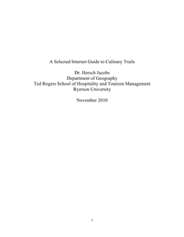 A Selected Internet Guide to Culinary Trails Dr. Hersch Jacobs