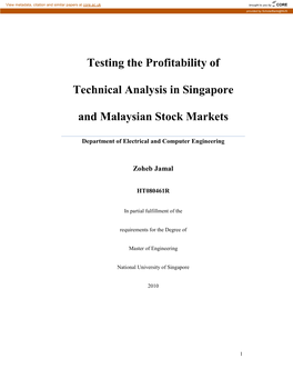 Testing the Profitability of Technical Analysis in Singapore And