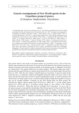 Generic Reassignments of New World Species in the Carpelimus Group of Genera (Coleoptera: Staphylinidae: Oxytelinae)
