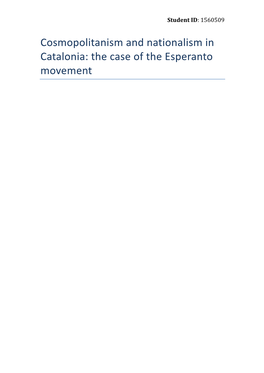Cosmopolitanism and Nationalism in Catalonia: the Case of the Esperanto Movement