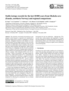 Stable Isotope Records for the Last 10 000 Years from Okshola Cave (Fauske, Northern Norway) and Regional Comparisons