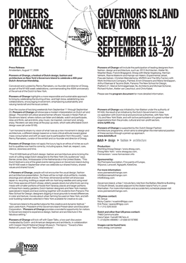 Press Release Pioneers of Change Governors Island