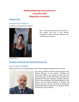 Euroma2030 High-Level Conference 12 October 2020 Biographies of Speakers MODERATION