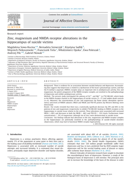 Zinc, Magnesium and NMDA Receptor Alterations in the Hippocampus of Suicide Victims