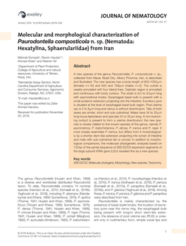 JOURNAL of NEMATOLOGY Molecular And