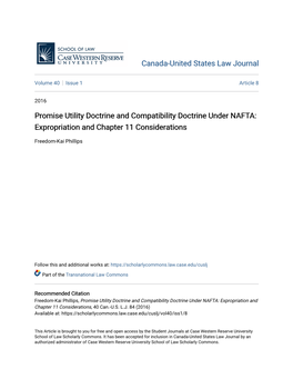 Promise Utility Doctrine and Compatibility Doctrine Under NAFTA: Expropriation and Chapter 11 Considerations