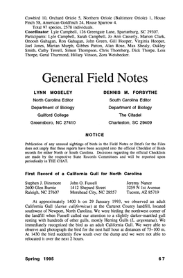 First Record of a California Gull for North Carolina