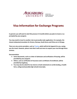 Visa Information for Exchange Programs