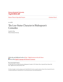 The Low-Status Character in Shakespeare's Comedies Linda St