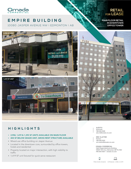 Empire Building Main Floor Retail in Downtown 10080 Jasper Avenue Nw I Edmonton I Ab Office Tower