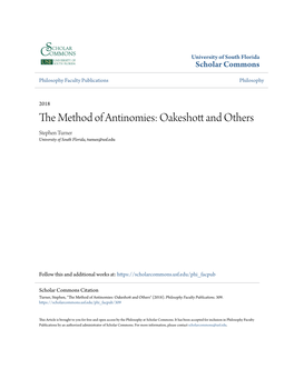 The Method of Antinomies: Oakeshott and Others Others and Oakeshott Antinomies: of Method the VOLUME 6 | ISSUE 1 + 2 2018 6 | ISSUE VOLUME