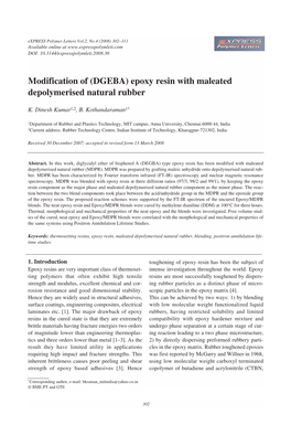 (DGEBA) Epoxy Resin with Maleated Depolymerised Natural Rubber