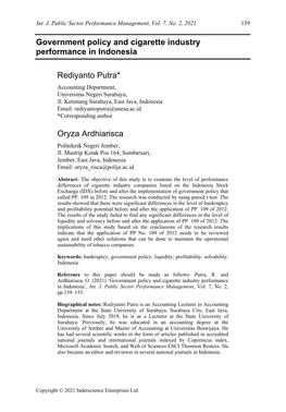 Government Policy and Cigarette Industry Performance in Indonesia