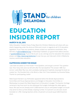 Hello, Education Insiders! Every Friday Stand for Children Oklahoma