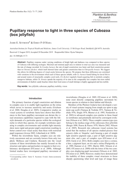 Pupillary Response to Light in Three Species of Cubozoa (Box Jellyfish)