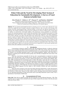 Fisher Folk and the Need for Developing Their System of Education for Sustainable Development: a Survey of Yauri Emirate in Kebbi State