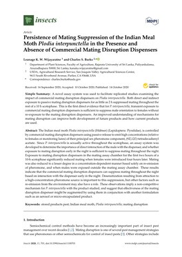 Persistence of Mating Suppression of the Indian Meal Moth Plodia Interpunctella in the Presence and Absence of Commercial Mating Disruption Dispensers