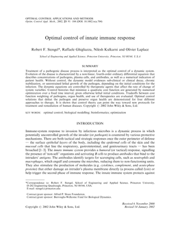 Optimal Control of Innate Immune Response