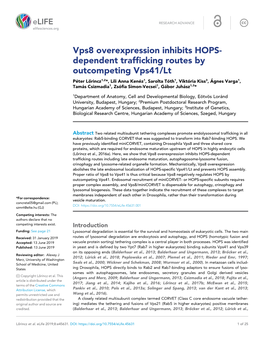 Vps8 Overexpression Inhibits HOPS- Dependent Trafficking Routes By