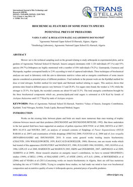 Biochemical Features of Some Insects Species Potential Preys of Predators 3