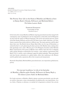 The Poverty Tour: Life in the Slums of Mumbai and Manila As Seen in Danny Boyle’S Slumdog Millionaire and Merlinda Bobis’S the Solemn Lantern Maker