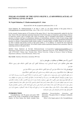 Foliar Anatomy of the Genus Silene L. (Caryophyllaceae) at Sectional Level in Iran