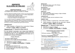 Annonces Du 25 Avril Au 2 Mai 2021