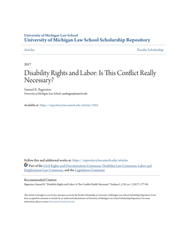 Disability Rights and Labor: Is This Conflict Really Necessary? Samuel R