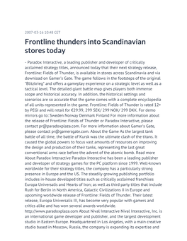 Frontline Thunders Into Scandinavian Stores Today