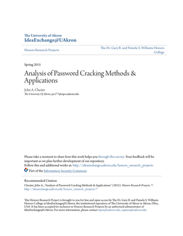 Analysis of Password Cracking Methods & Applications